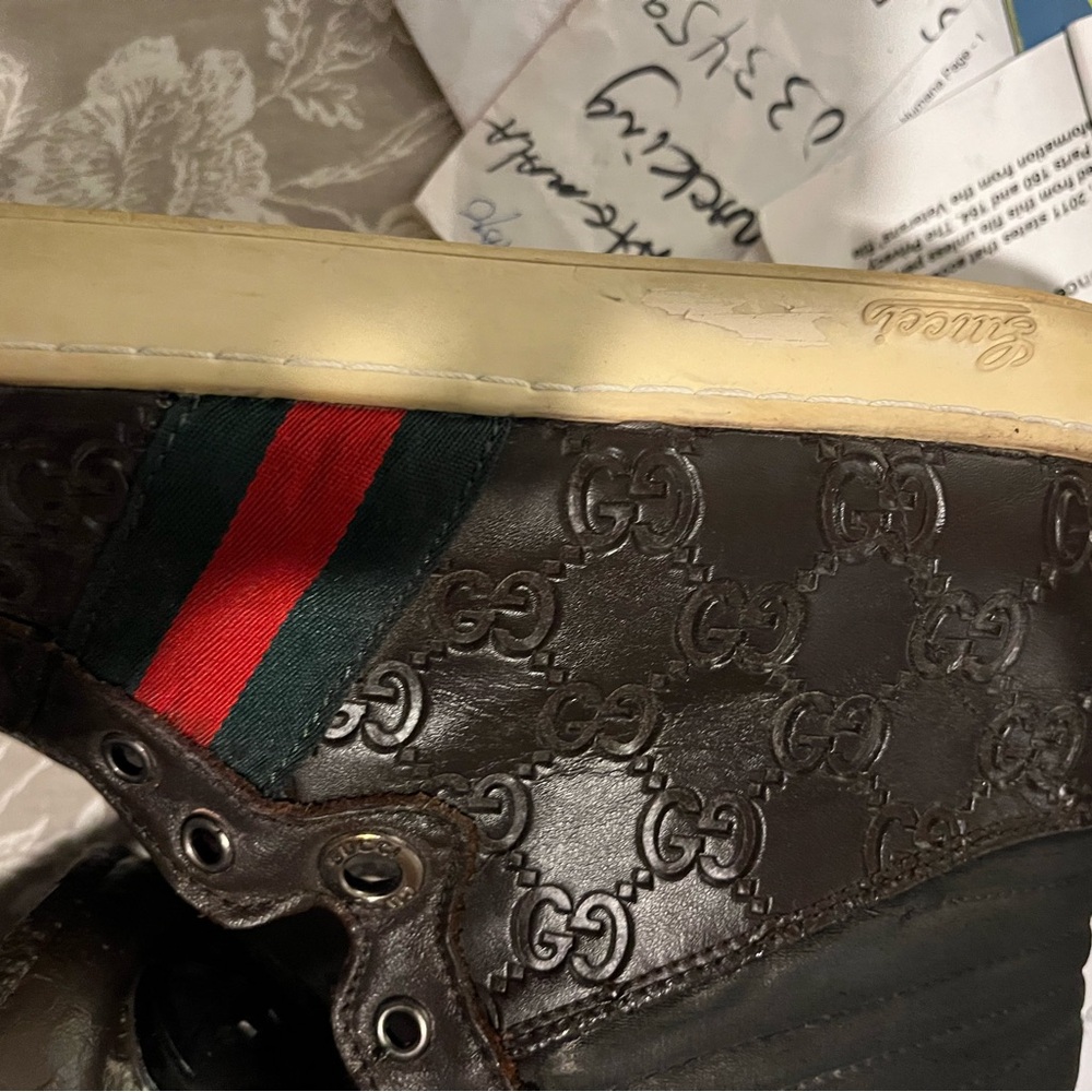 Gucci Brown Leather High-Top Boots with Red & Green Stripe - Picture 8 of 14